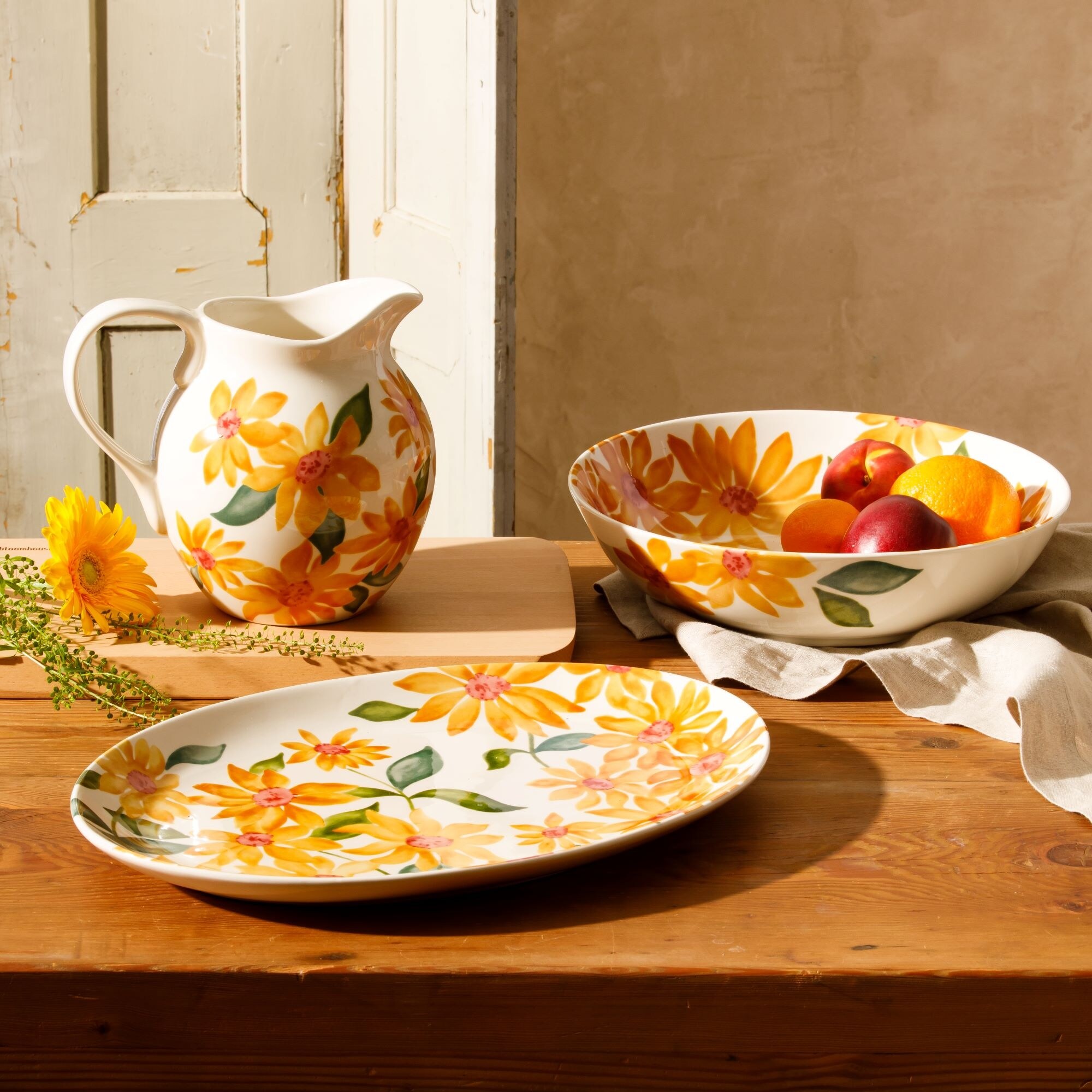 Bloomhouse Sunnyflower 2 Piece Hand-Painted Floral Stoneware