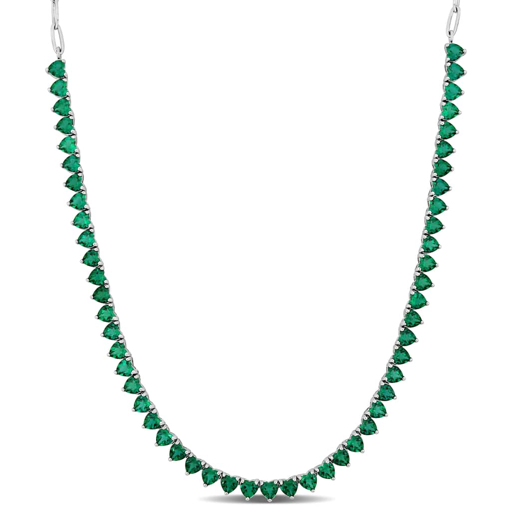 Miadora 13 1/3ct TGW Created Emerald Classic Tennis Necklace Sterling Silver