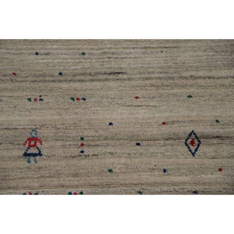 Hand Knotted Oriental Viscose Silk Carpet Tribal Animal Pictorial Beige & Ivories Gabbeh Area Rug - 11' 9'' X 8' 11''