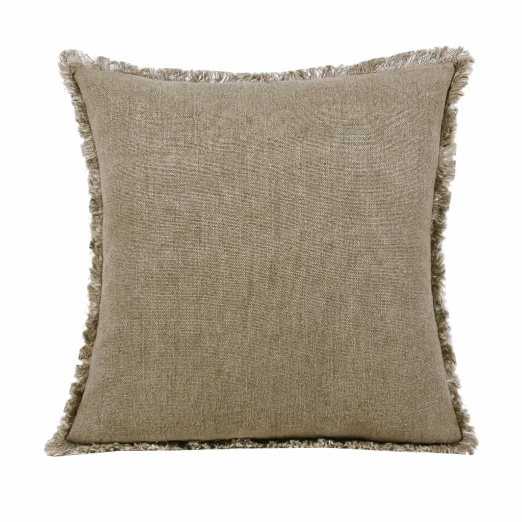 HomeRoots 20" X 20" Tan And Ivory Linen Zippered Pillow