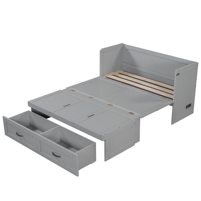 Space-Saving Design Murphy Bed with USB Ports, Large Drawers and Metal Handles