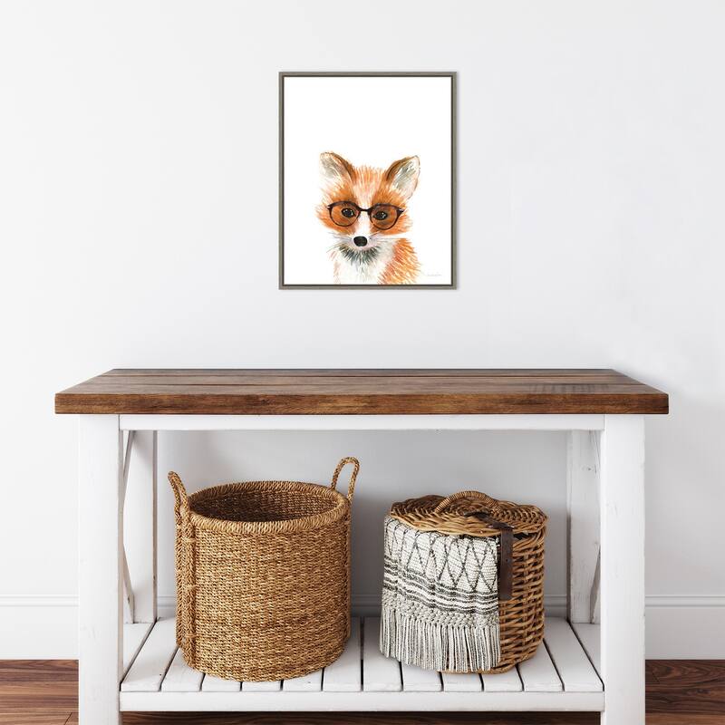 Fox in Glasses by Mercedes Lopez Charro (16 x 20 in.), Framed Canvas Wall Art Print - Sylvie Greywash