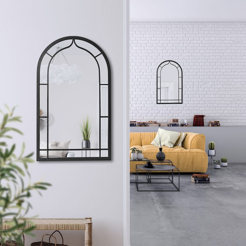 Glitzhome Set of 2 Oversized Black Metal/Glass Arched Wall Mirrors Home Decor - 20"L x 33"H