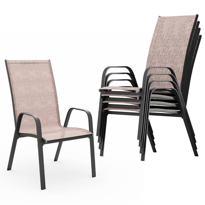 4-Pieces Stackable Black Steel Frame Stationary Dining Chair Dining Chairs Set