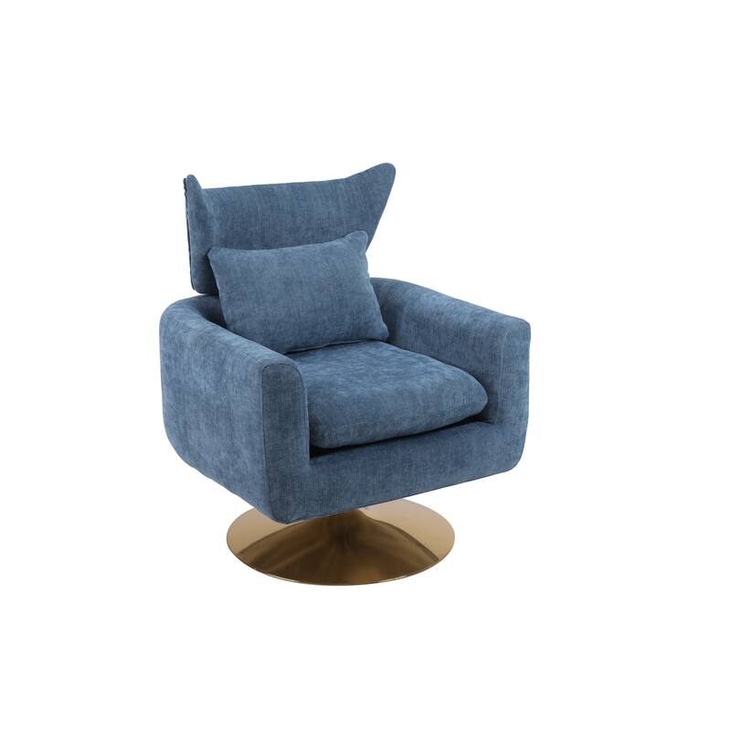 Swivel Accent Chair with Pillow Wide Upholstered & Gold Base, Modern Barrel Chair, 360-degree Swivel Sofa Chair for Living Room