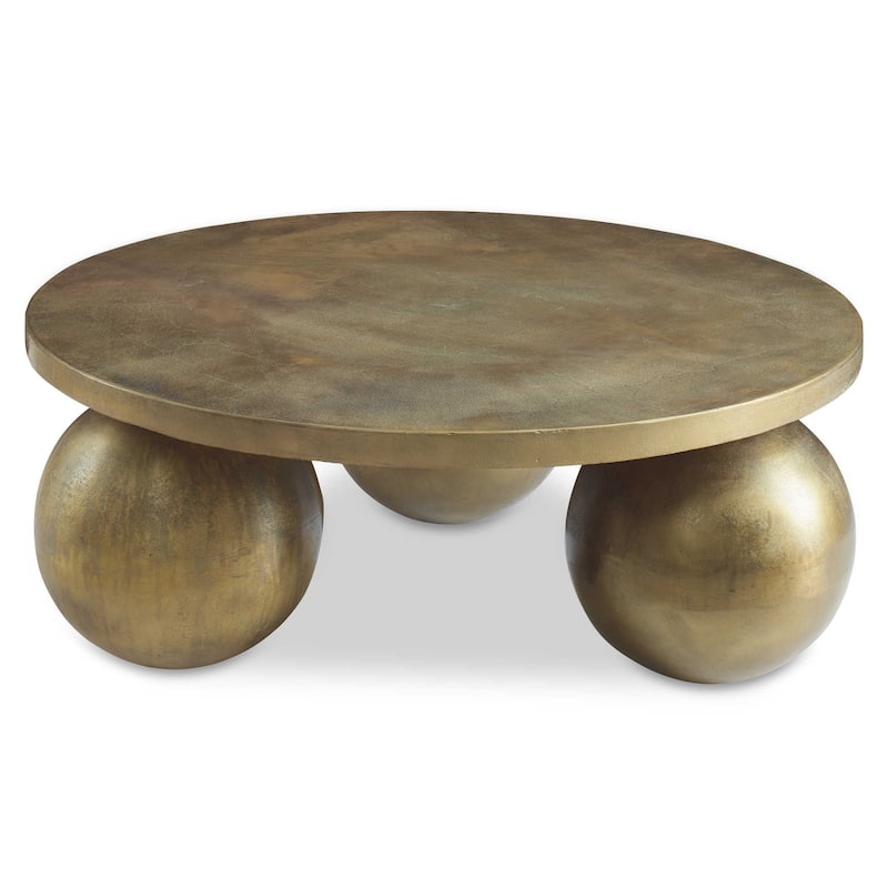 Triplet Sphere Base Round Coffee Accent Table - 38" - Antique Brass Finish