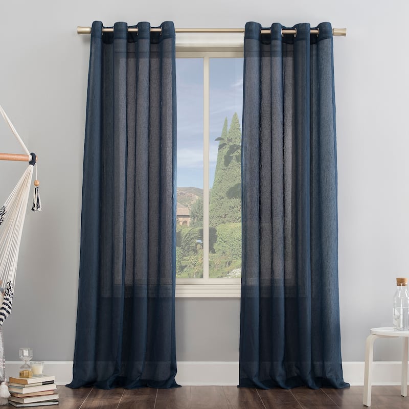 No. 918 Erica Crushed Voile Sheer Grommet Curtain Panel, Single Panel - 51 x 84 - Navy