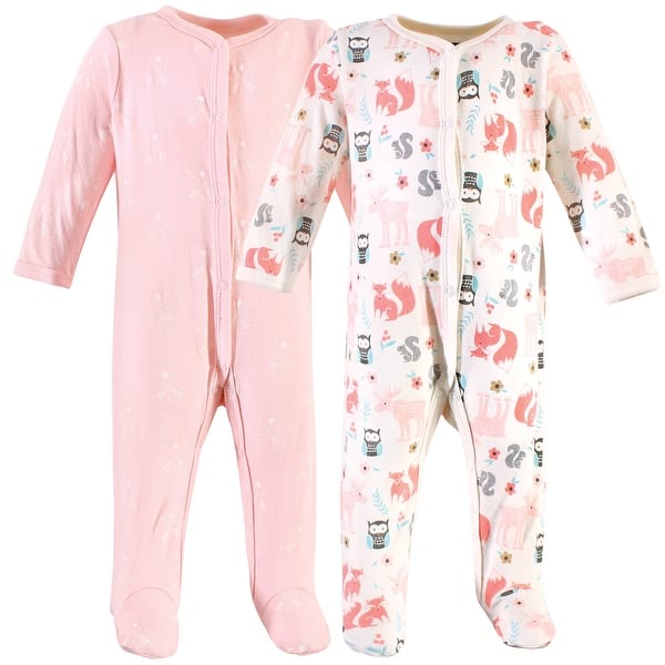 slide 1 of 1, Hudson Baby Infant Girl Cotton Snap Sleep and Play 2pk, Girl Forest 0-3 Months - Girl Forest