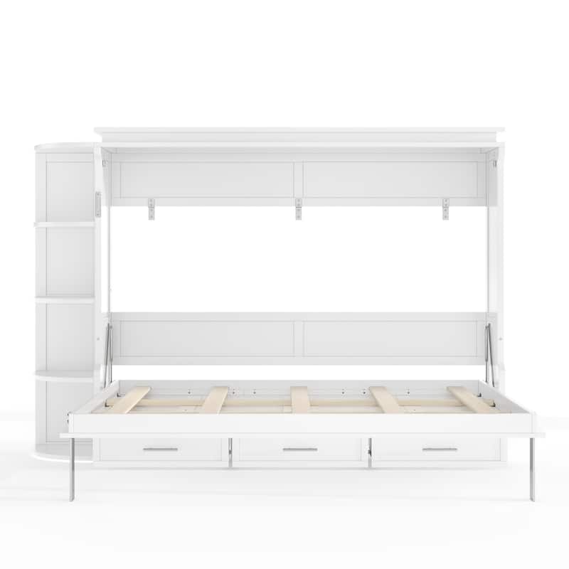 Murphy Platform Bed with Side Cabinets & Drawers, Wall Bed with Shelf for Home Office, Queen or Full