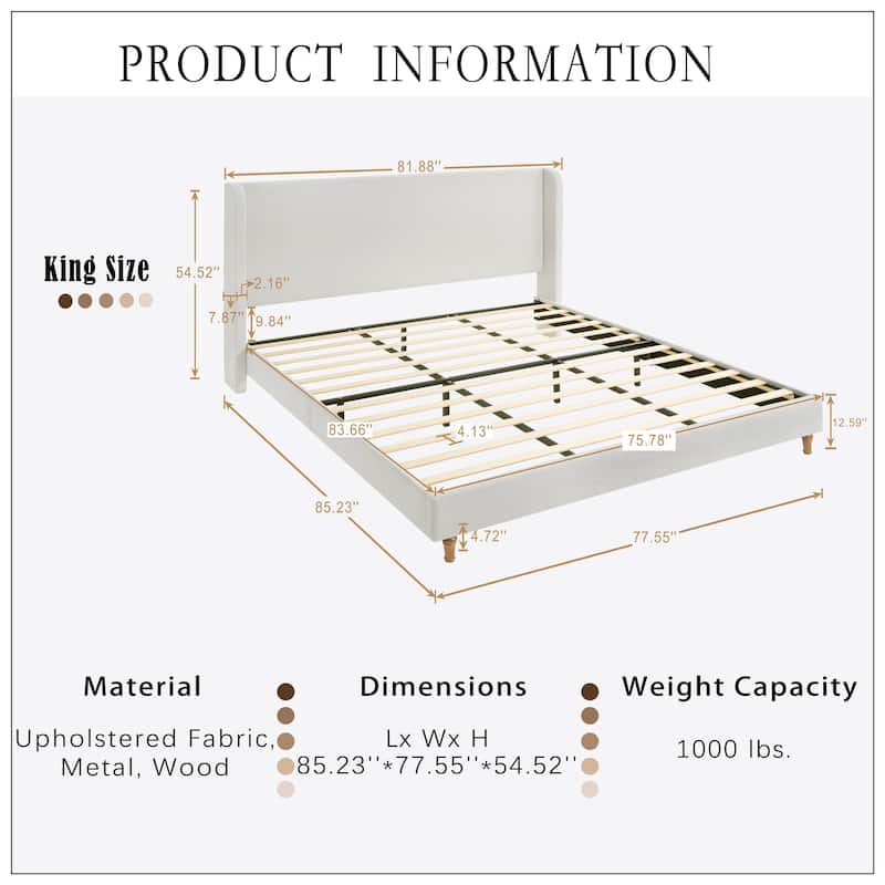 King Size Chenille Platform Bed Ivory
