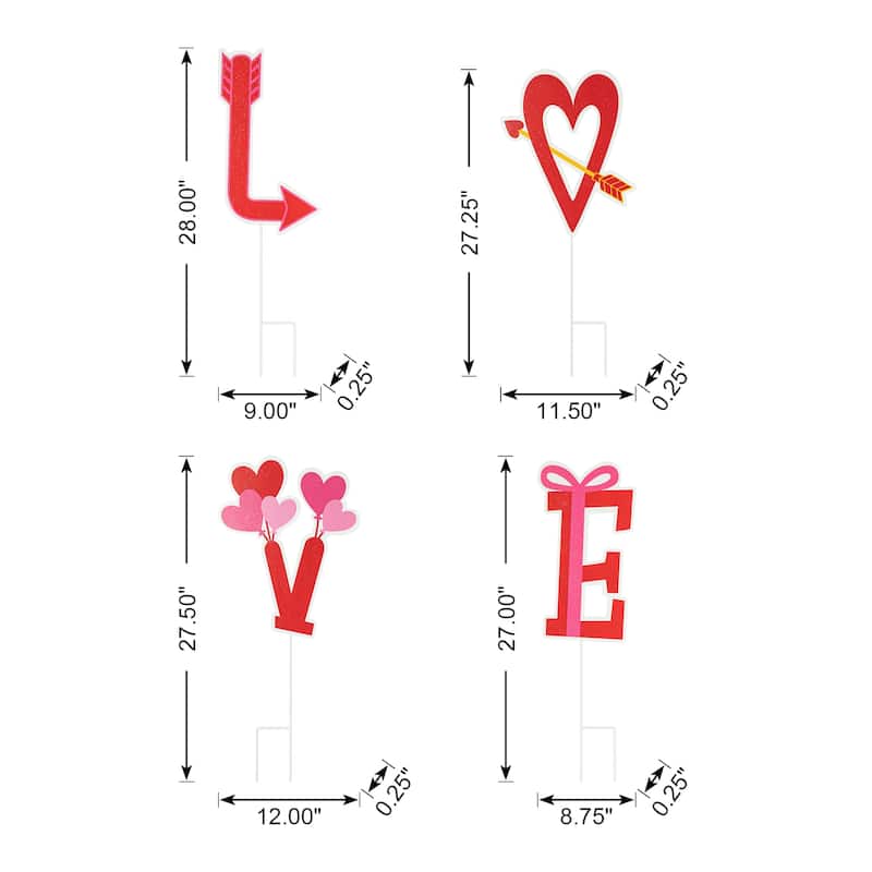 Glitzhome 28"H Set of 4 Valentine's Metal LOVE Yard Stake or Wall Decor
