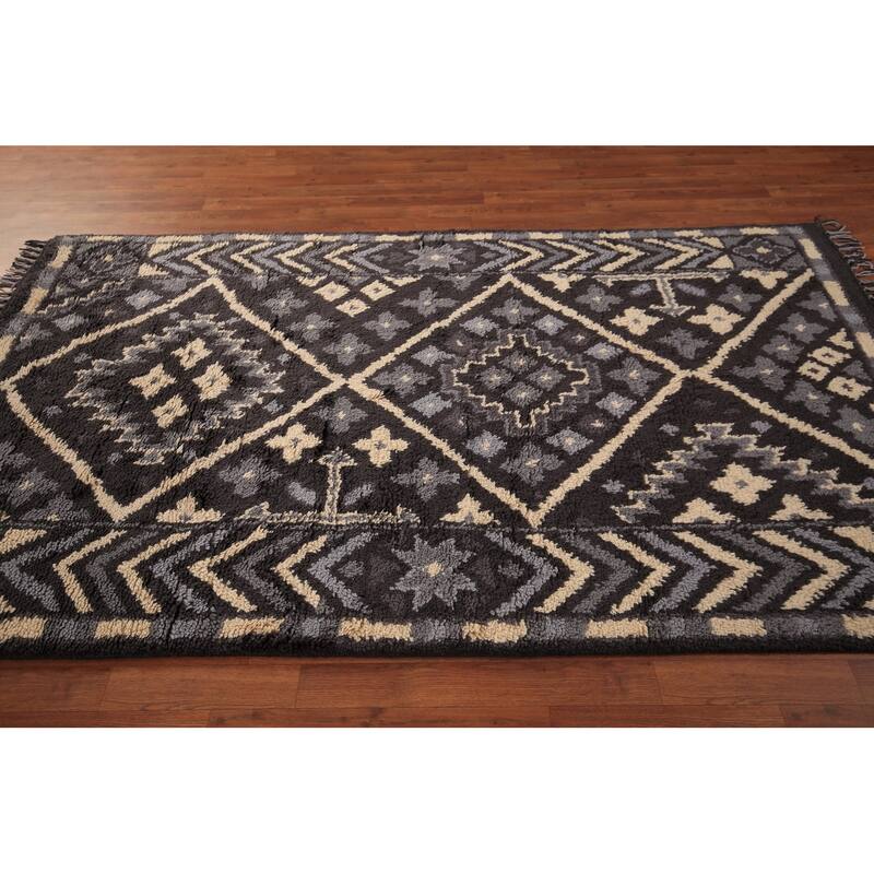Geometric Moroccan Oriental Area Rug Handmade Wool Carpet - 4'11" x 8'2"