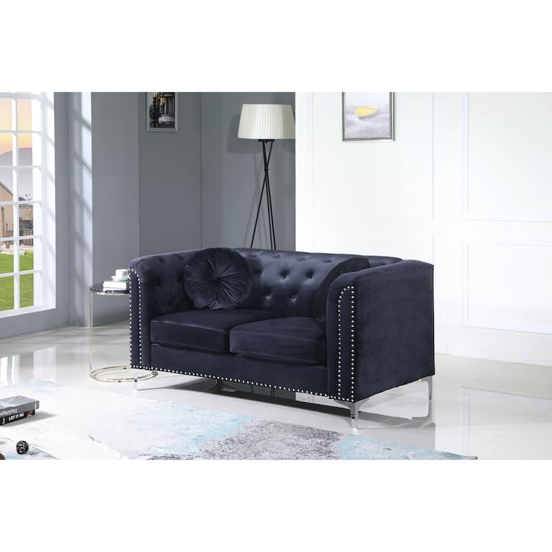 Pompano Velvet Button Tufted Loveseat - Black