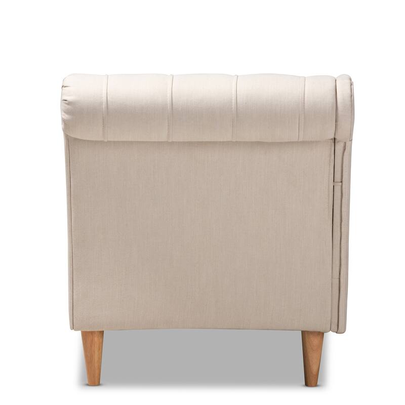 Baxton Studio Emeline Fabric Upholstered Oak Finished Wood Chaise Lounge