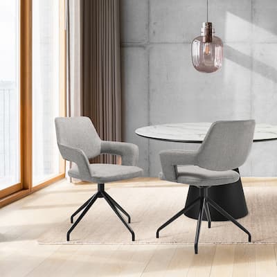 Penny Brown or Grey Fabric Swivel Dining Chairs with Black Metal Legs - Set of 2