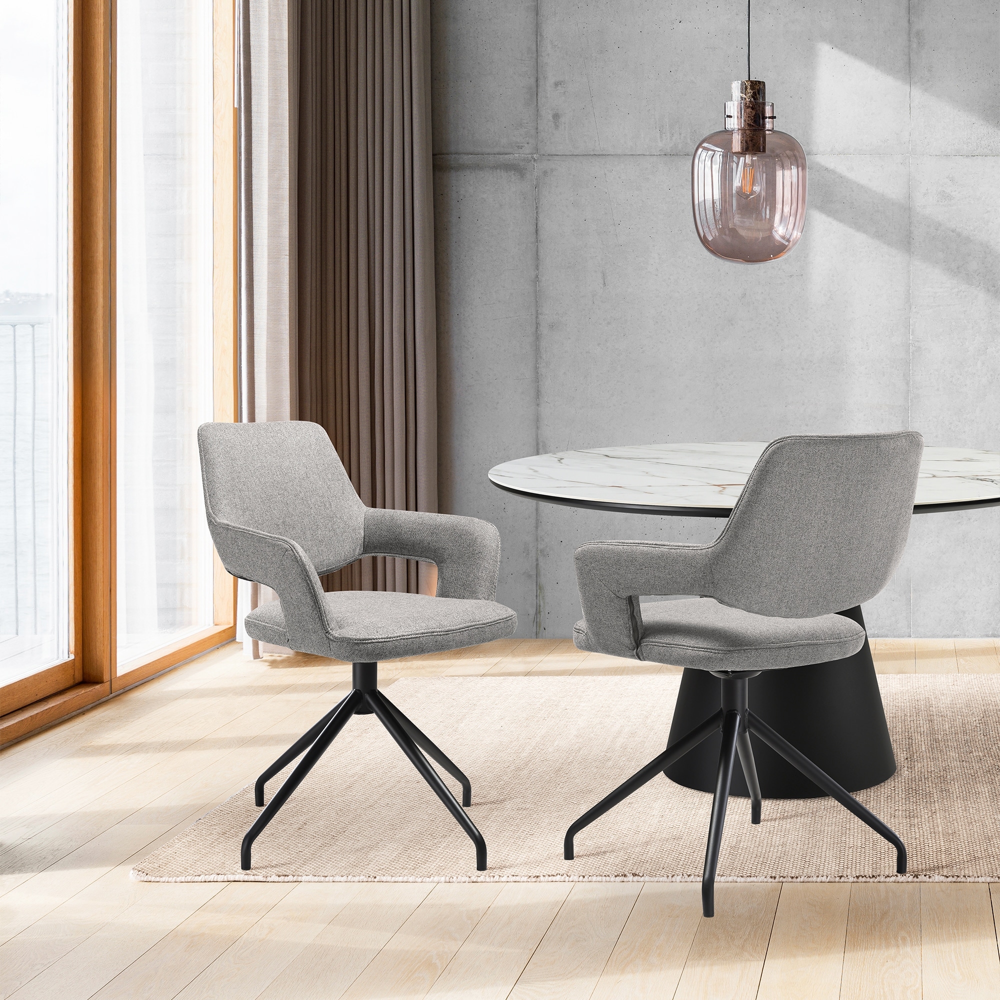 Penny Brown or Grey Fabric Swivel Dining Chairs with Black Metal Legs - Set of 2