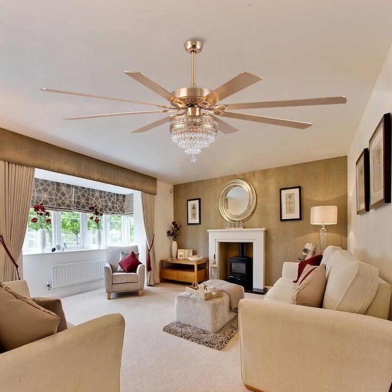 52" or 62" Crystal Ceiling Fan Chandelier with Lights,Remote Control, Timer,Reversible Motor