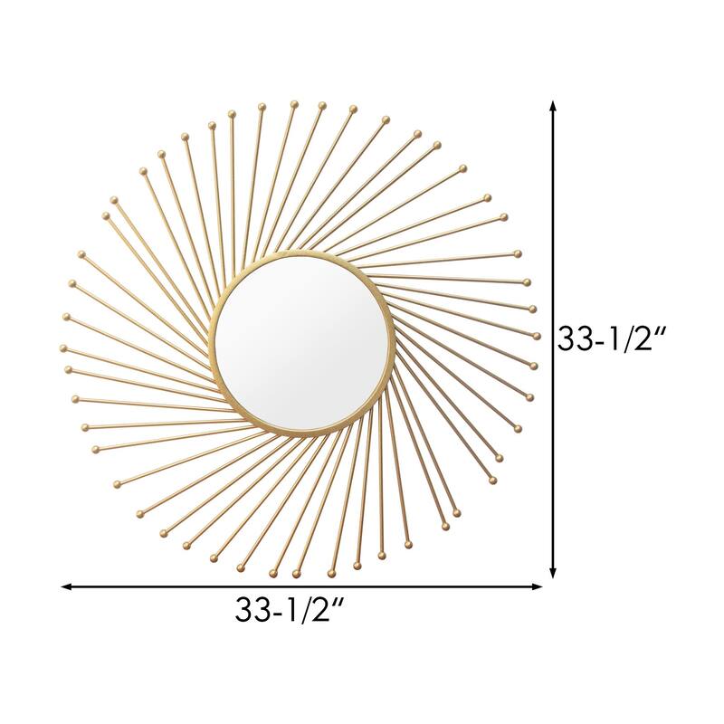 31.5 Inch Sunburst Metal Gold Round Mirror