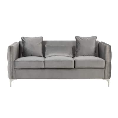 Velvet Sofa with 3 Pillows