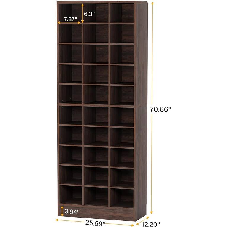25" 10-Tier Espresso Wooden Shoe Storage Cabinet, Modern 30-Cubby