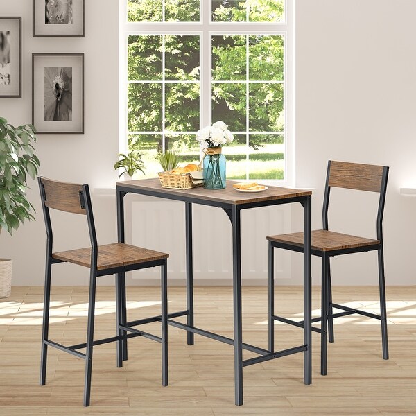 Costway 3PCS Bar Table Set Industrial Counter Height Dining Table