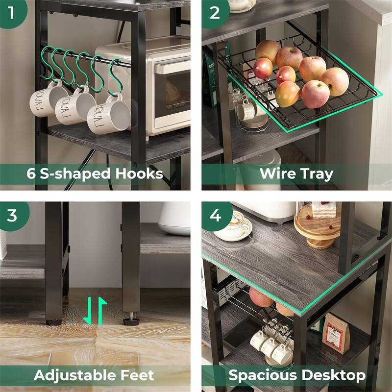 Bakers Rack with Power Outlet - 35.4"D x 15.6"W x 64"H