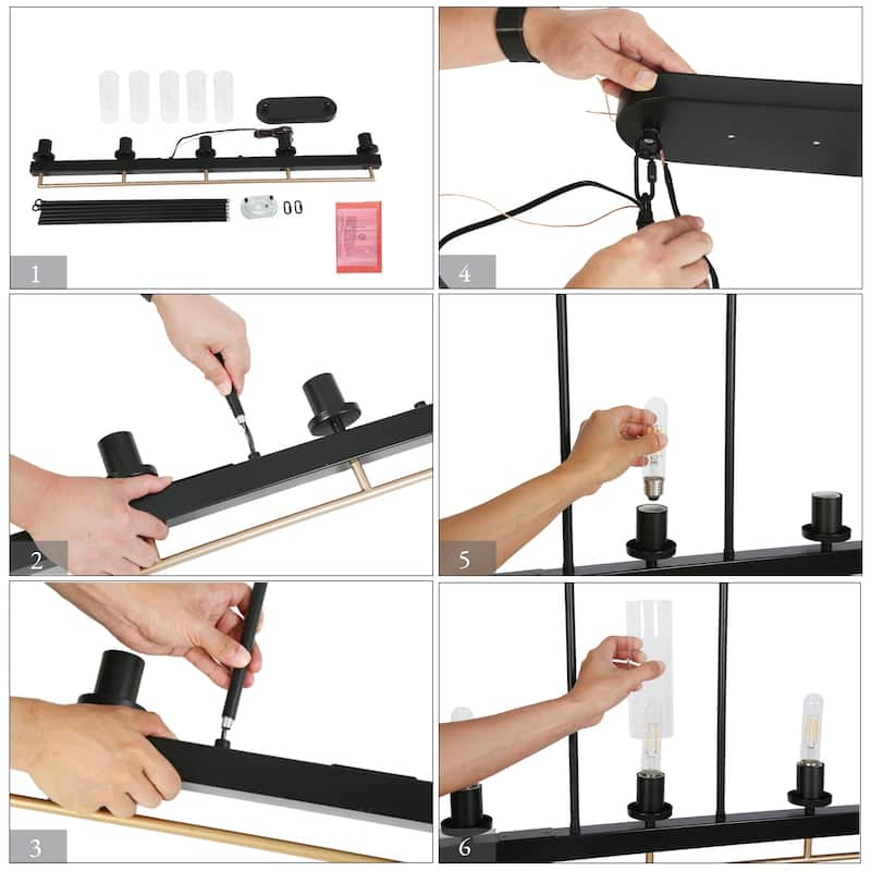 Modern Industrial 3/5-Light Chandelier Black Gold Kitchen Island Light Fixture with Clear Glass for Dining Room