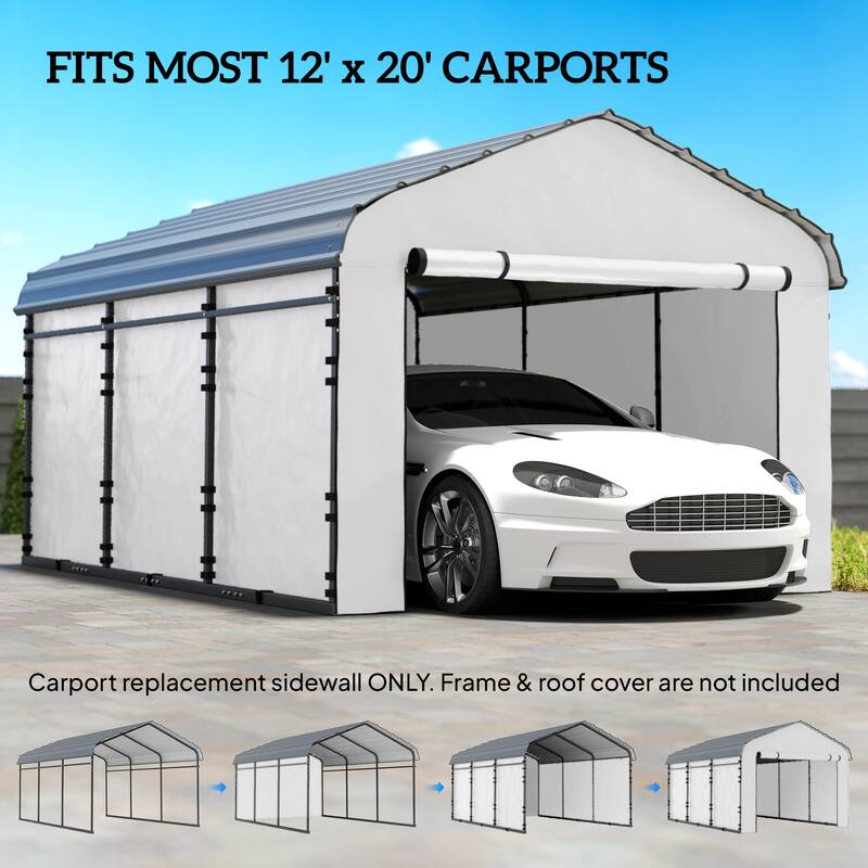 Outsunny Carport Replacement Sidewall Panels Set of 4 for 12' x 20' Carports, UPF50+ Waterproof PE Tarp Replacement Cover