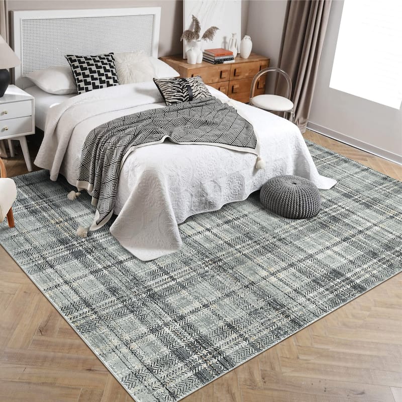 Garvee Earthy Plaid Soft Low Pile Foldable Area Rug