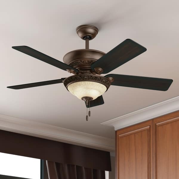 slide 2 of 21, Hunter Italian Countryside 52-inch Ceiling Fan with Cocoa Finish and Five Aged Barnwood/ Cherried Walnut Blades PA Cocoa - Pull Chain