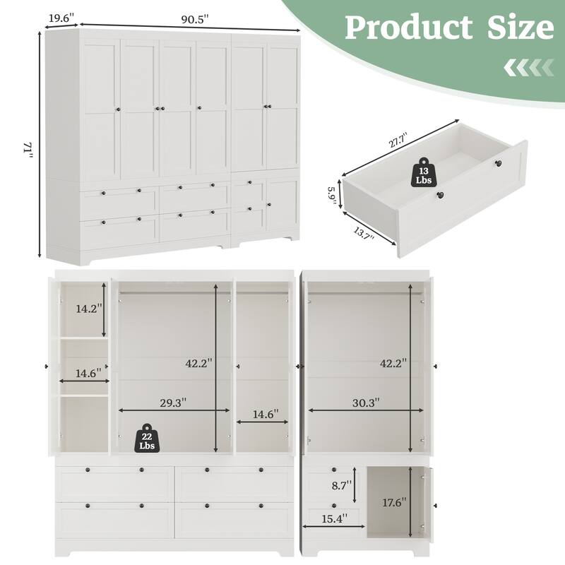 Meyreso White Modular Wardrobe Closet with Drawers, Convertible Stacking Armoire - N/A