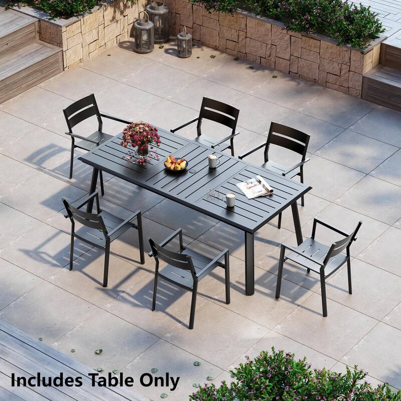 Pellebant Outdoor Aluminum Dining Table with Umbrella Hole for 6-8 Person