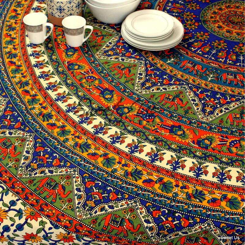 Cotton Elephant Floral Shine Tablecloth Rectangle