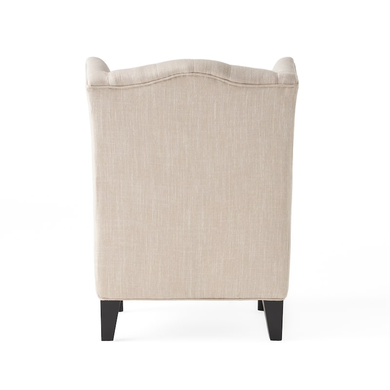 Wingback Club Chair with Birch Wood Legs and Button -Tufted Diamond Stitch Design