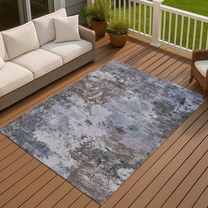 Machine Washable Indoor/ Outdoor Casual Contemporary Chantille Rug - Blue - 10' x 14'