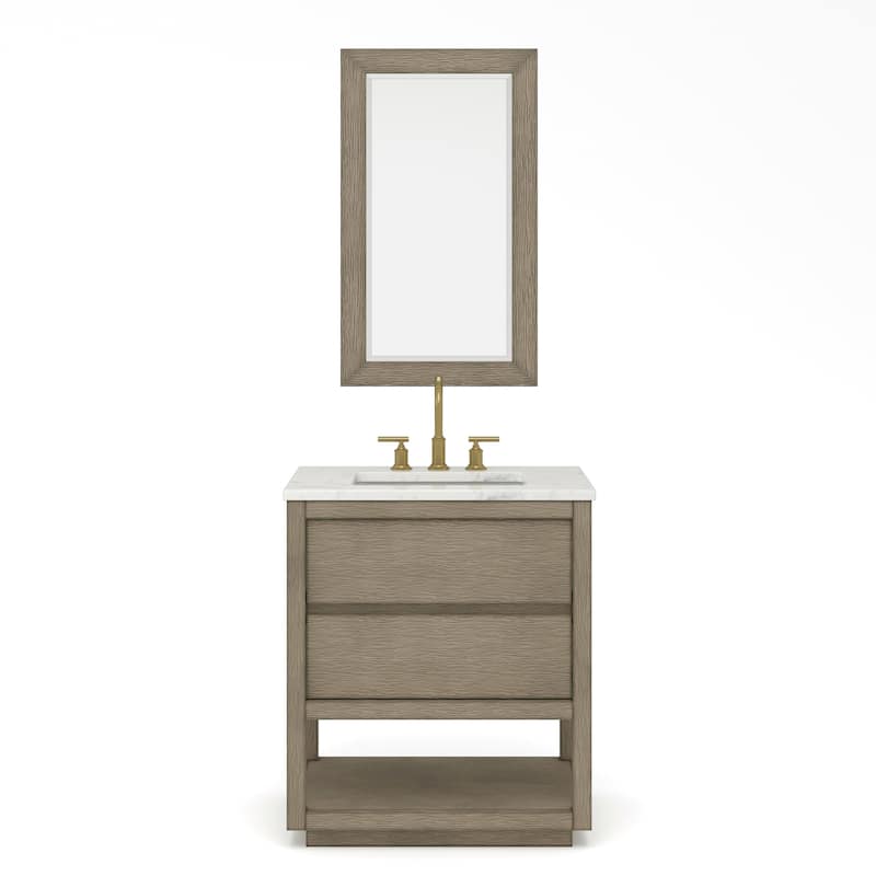 Oakman Carrara White Marble Countertop Bath Vanity in Grey Oak with Mirror