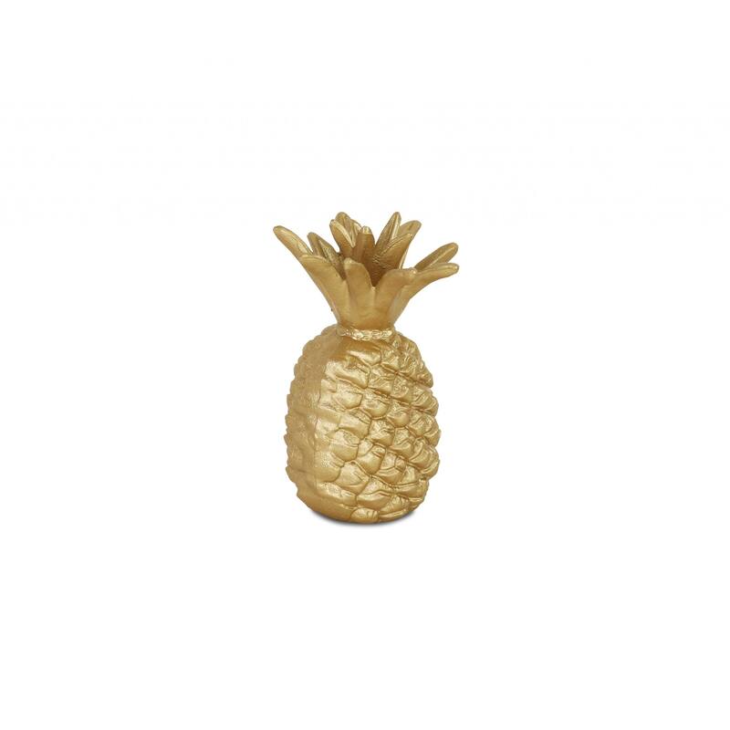 HomeRoots 8" Gold Cast Iron Pineapple Hand Painted Sculpture - 7.5" H x 5" W x 5" D - 7.5" H x 5" W x 5" D - Gold