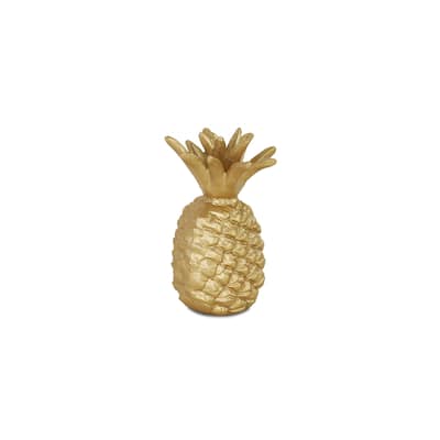 HomeRoots 8" Gold Cast Iron Pineapple Hand Painted Sculpture - 7.5" H x 5" W x 5" D