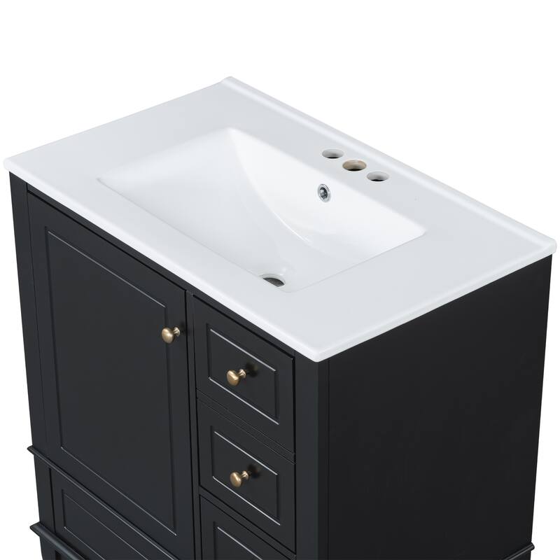 30" Bathroom Vanity with Sink,with Shelf and Three Drawers