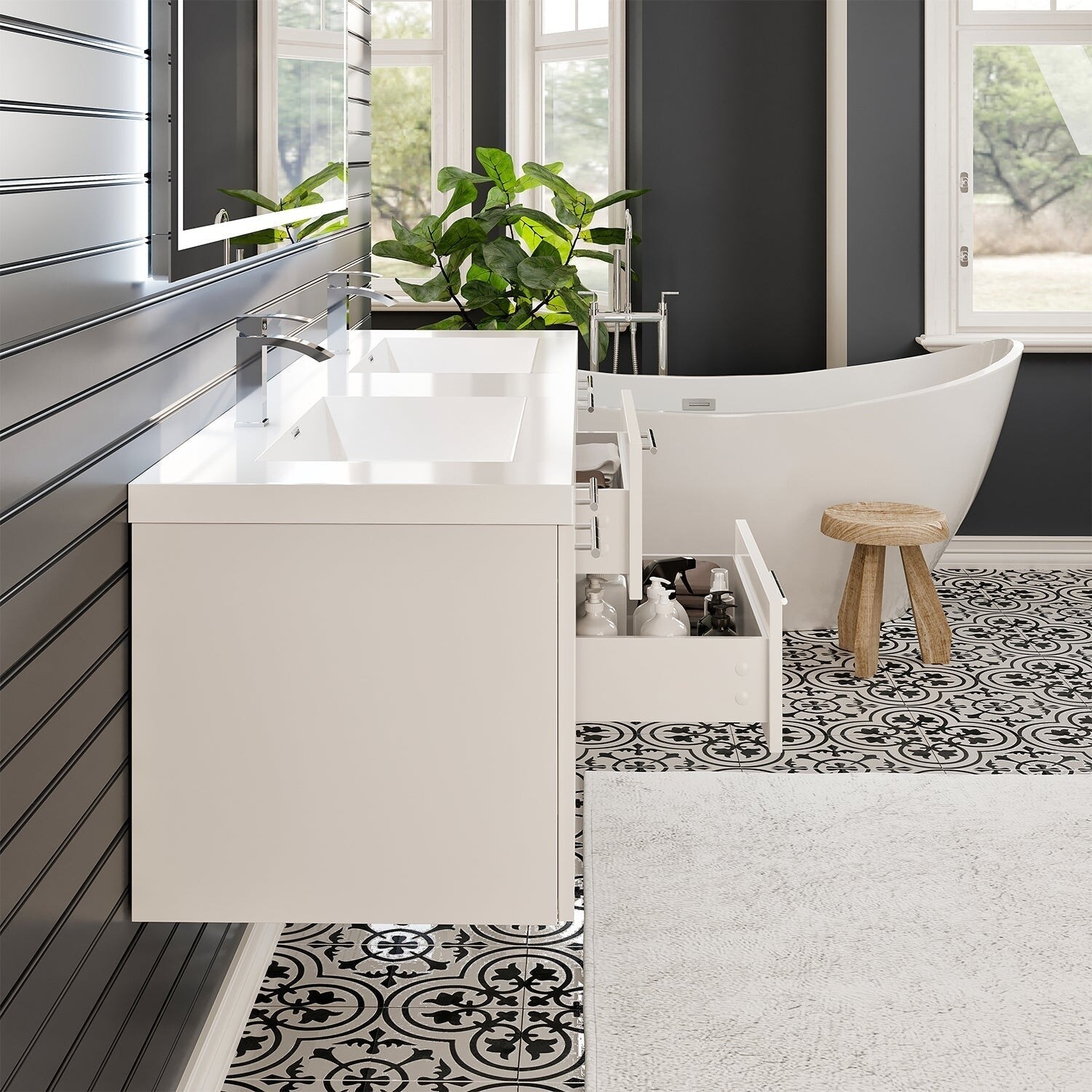 Eviva Axis 72 White DS Bath Vanity with Acrylic Top