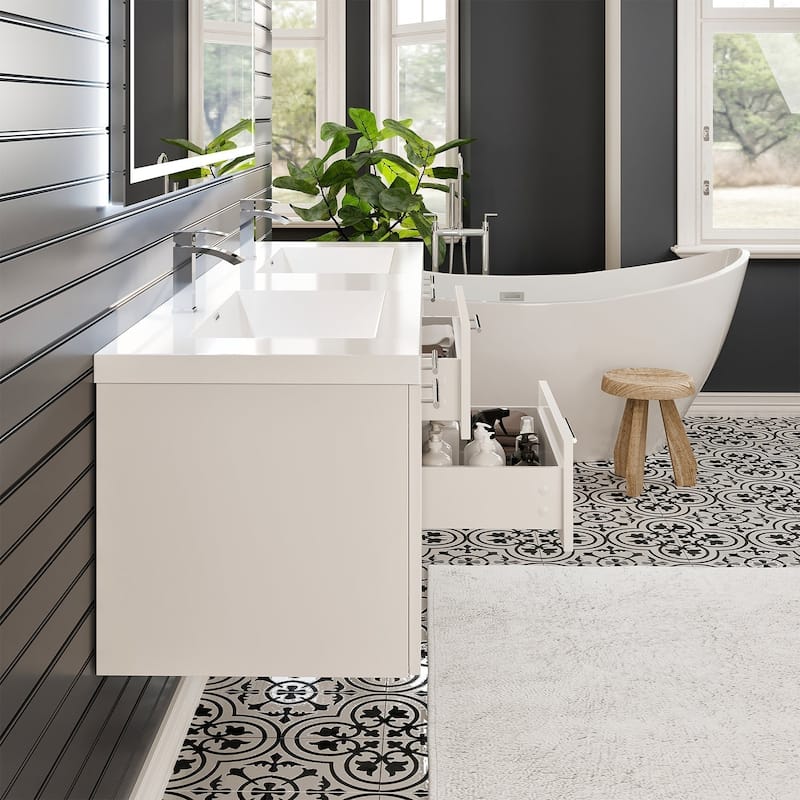 Eviva Axis 72" White DS Bath Vanity with Acrylic Top