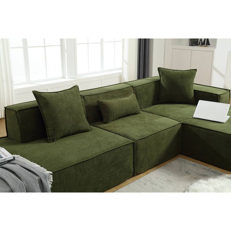 129.5'' Minimalist Modular L-Shaped 4-Seater Sectional Set with Chaise, Versatile Free-Combination Design