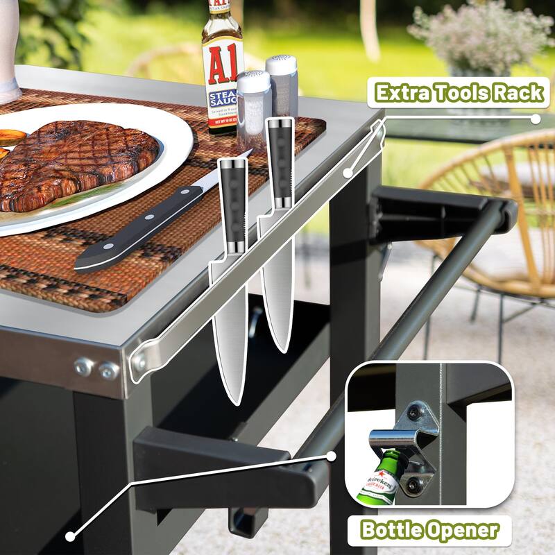 3-Shelf Outdoor Grill Table, Grill cart Outdoor with Wheels, Pizza Oven and Food Prep Table, Blackstone Table