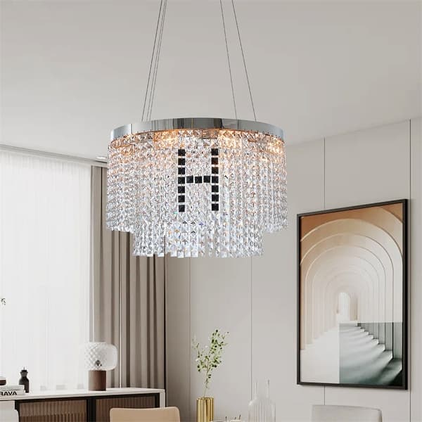 Modern Round Crystal Chandelier with Adjustable Height Bed Bath