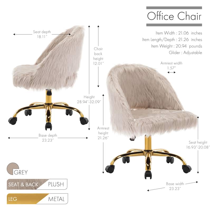 Porthos Home Nara Swivel Office Chair , Shaggy Plush, Gold Metal Legs