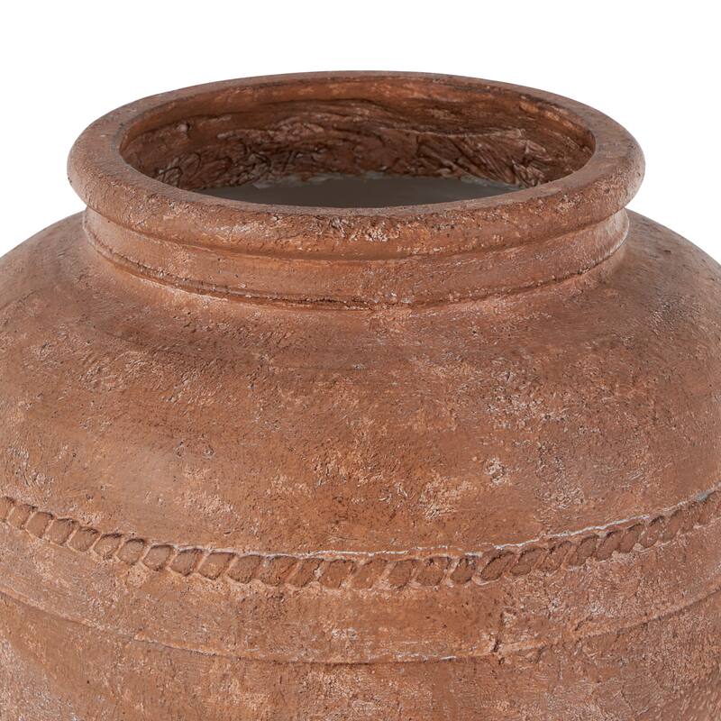 Cream or brown Magnesium Oxide Distressed Vase with Raised Braided Accents