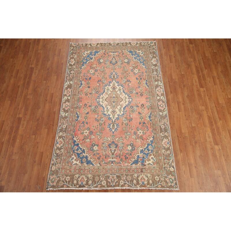 Hand Knotted Oriental 100% Wool Carpet Traditional Floral Pink Hamedan Area Rug - 8' 8'' X 5' 6''
