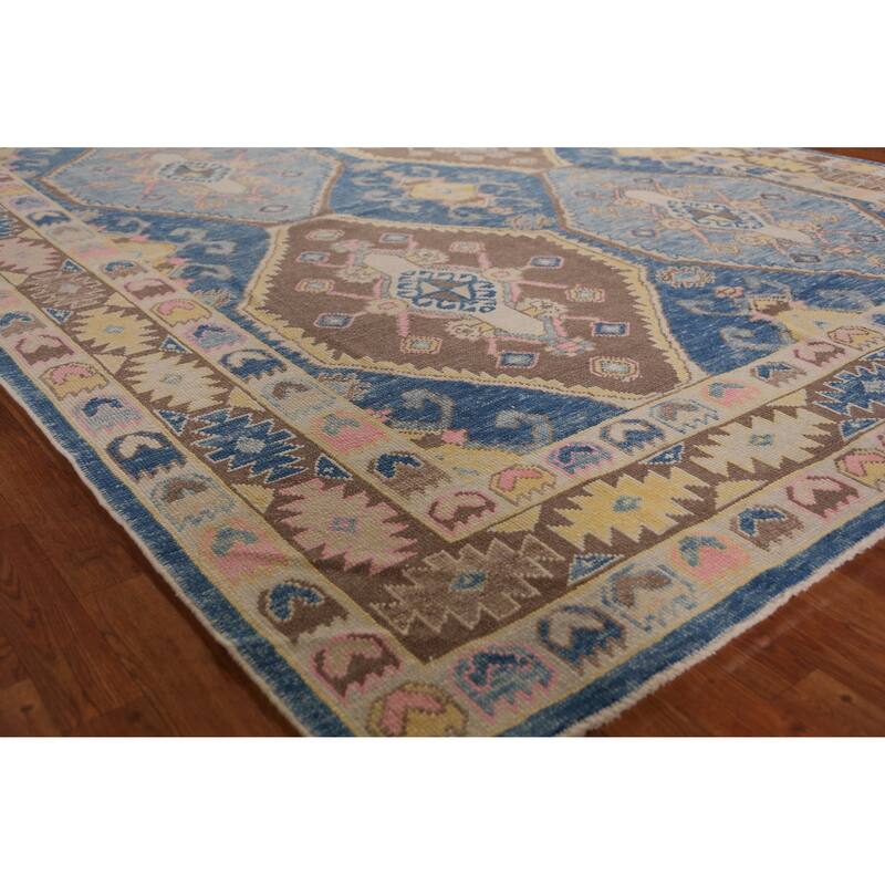 Hand Knotted Oriental 100% Wool Carpet Transitional Geometric Navy Blue & Blues Oushak Area Rug - 10' 9'' X 8' 4''