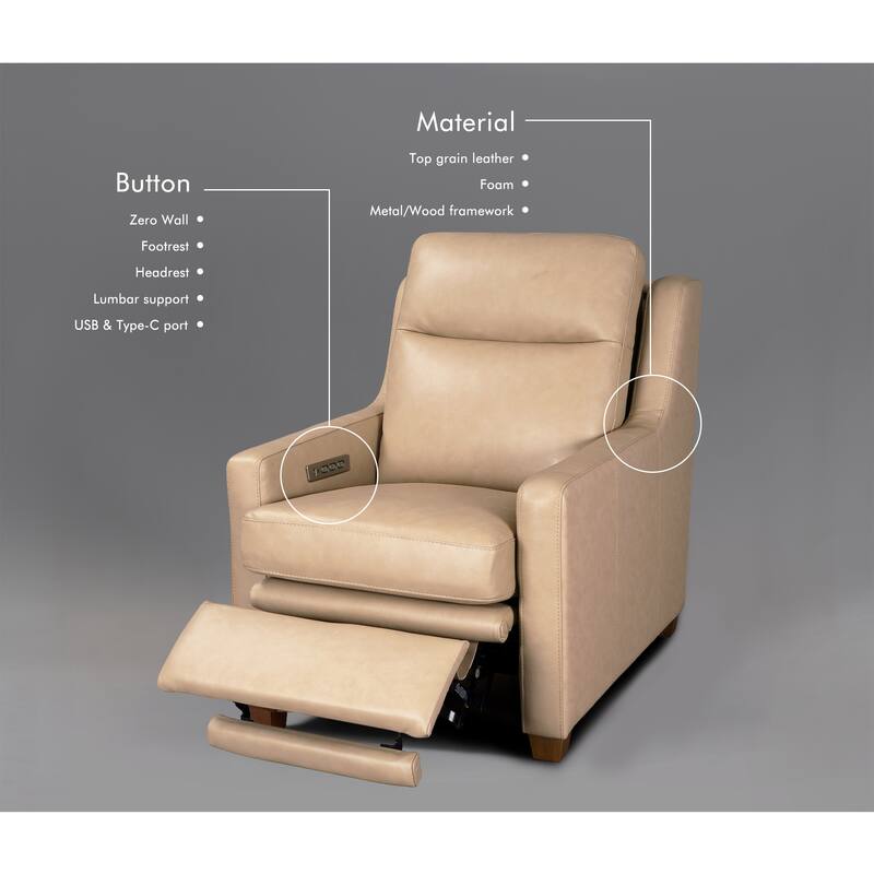 Genuine Leather Recliner Sofa 33" Triple-Motor Power Zero-Wall Reclining Couch with USB&USB-C Port