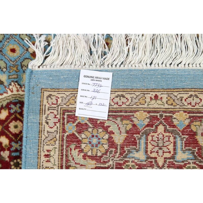 Wool/ Silk Vegetable Dye Tabriz Mahi Oriental Area Rug Handmade Carpet - 4'1" x 5'11"